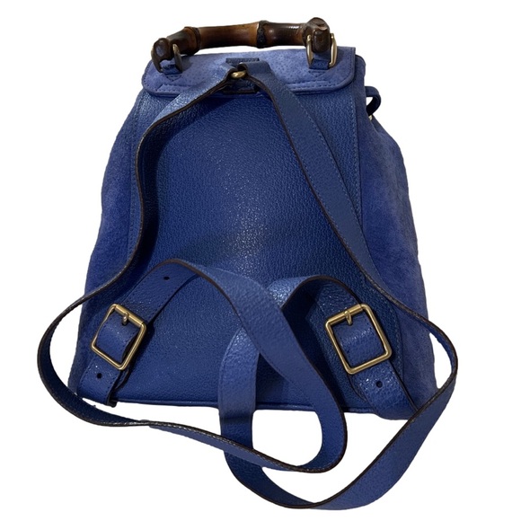 Gucci Blue Suede and Letter Bamboo Backpack - Picture 3 of 13